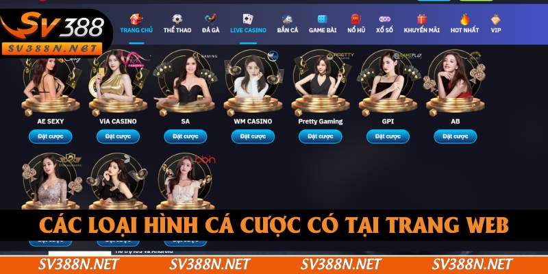 Các loại hình cá cược có tại trang web Các loại hình cá cược có tại trang web